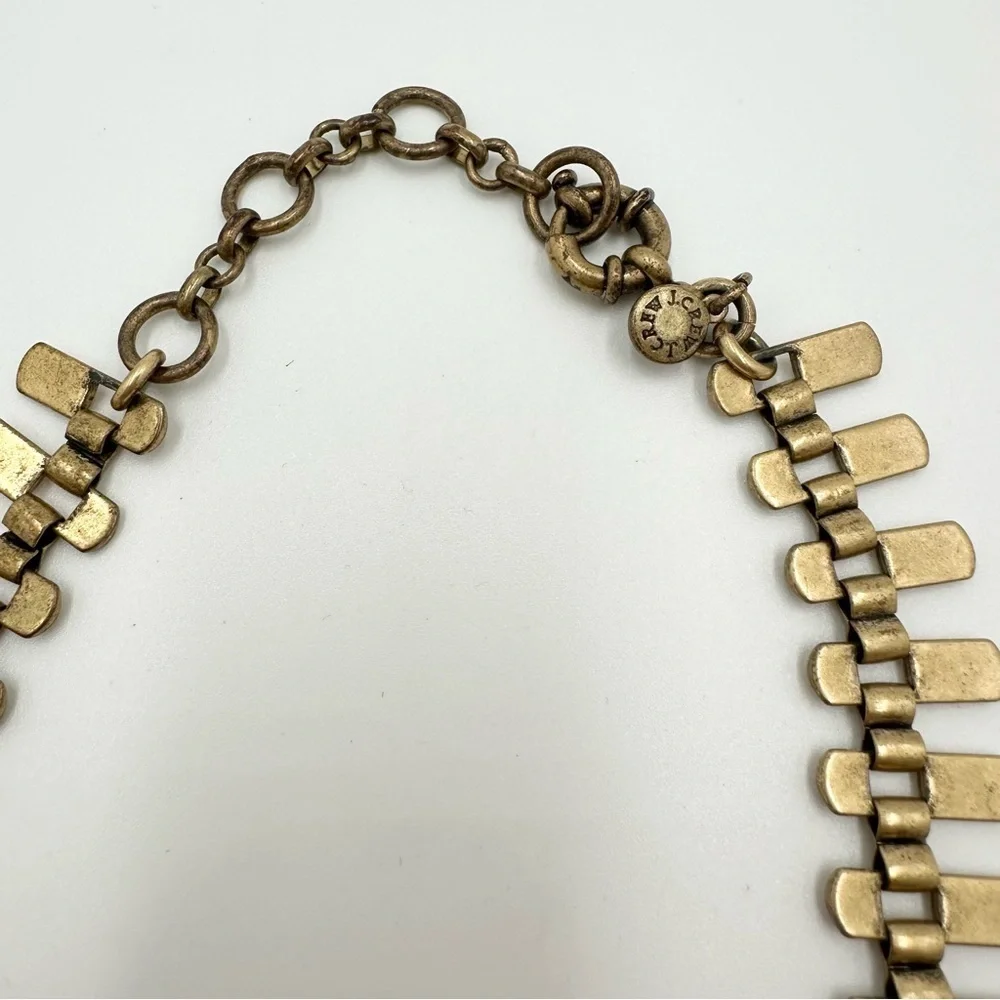J. Crew Mixed Media Necklace Geometric Bee Antique Brass Crystal Taupe Peach